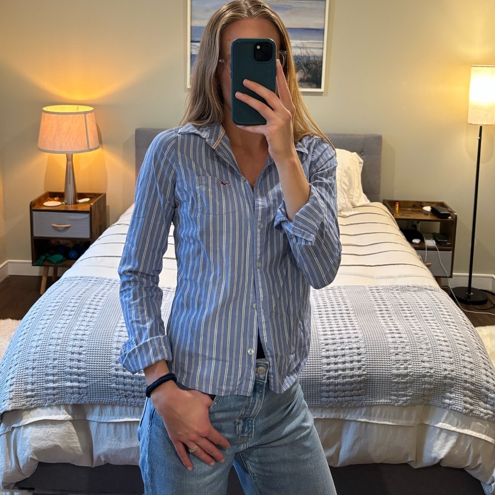 Hollister Light Blue Striped Casual Shirt